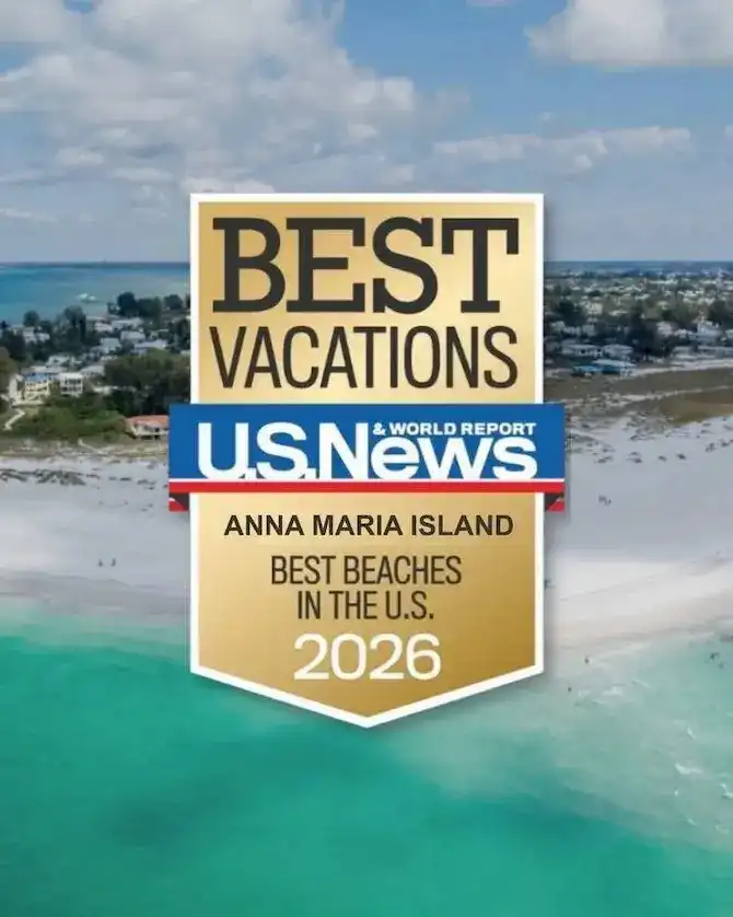 U.S. News Best Vacations badge: Anna Maria Island, Best Beaches in the U.S. 2026.